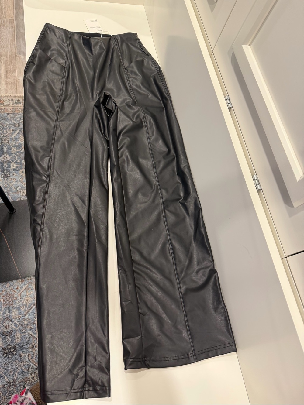 HALARA Black Faux Leather Wide-Leg Pants